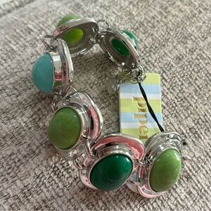 PIPER K Green Stone and Silver Bracelet